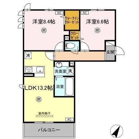 拡大写真:熊本市東区長嶺東4丁目 3階307の間取り