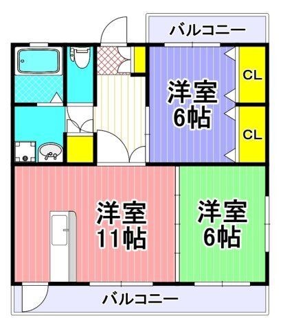 拡大写真:熊本市中央区帯山7丁目 2階201の間取り