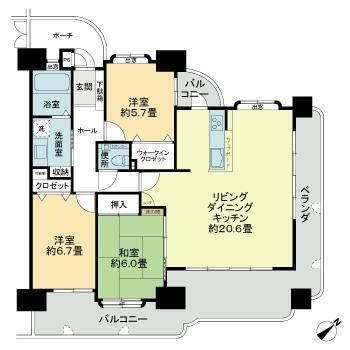 拡大写真:熊本市東区西原1丁目 6階601の間取り