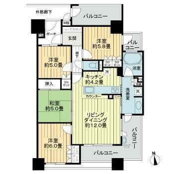 拡大写真:熊本市中央区北千反畑町 4階403の間取り