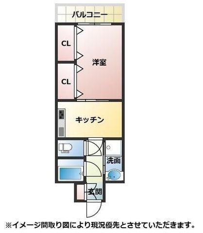 拡大写真:熊本市中央区水前寺5丁目 4階405の間取り