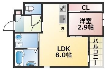 拡大写真:熊本市中央区南熊本1丁目 3階201の間取り