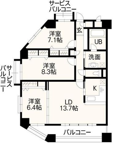 拡大写真:熊本市中央区島崎1丁目 6階602の間取り