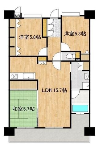 拡大写真：熊本市中央区九品寺６丁目 11階1102の間取り