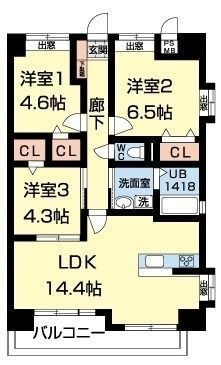拡大写真:熊本市中央区渡鹿6丁目 8階802の間取り