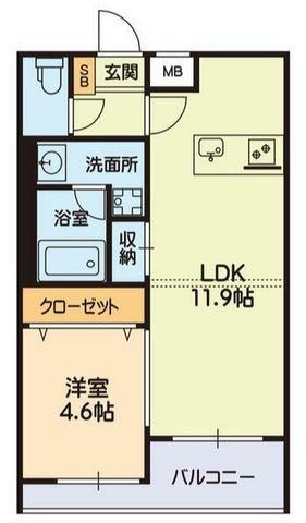 拡大写真:熊本市西区池田4丁目 4階402の間取り
