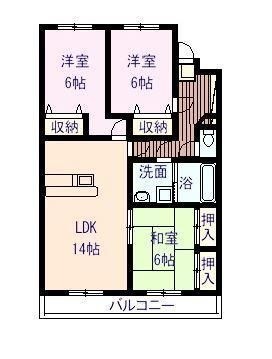 拡大写真:熊本市東区中江町 3階303の間取り