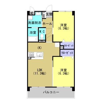 拡大写真:熊本市中央区菅原町 5階502の間取り