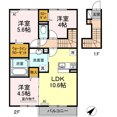 拡大写真:熊本市東区上南部2丁目 2階205の間取り