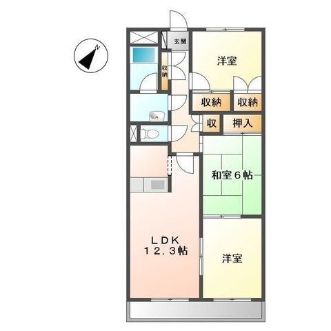 拡大写真:グローリア壱番館 2階205の間取り