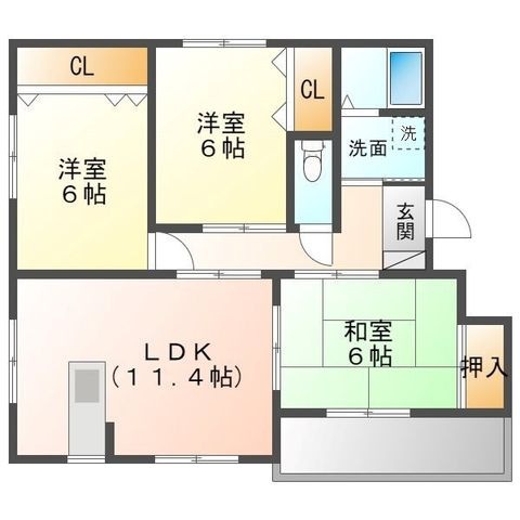 拡大写真：ＨＳハイツ 2階202の間取り