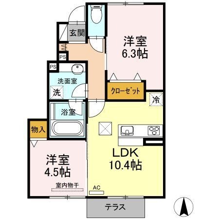 拡大写真:ベルネージュII 1階102の間取り