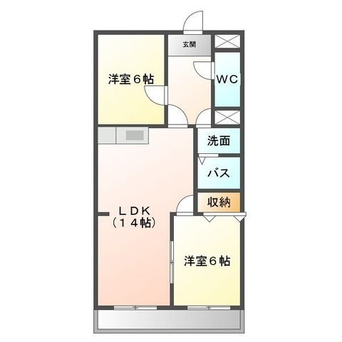 拡大写真:スカイハイツ塚本 2階2Cの間取り