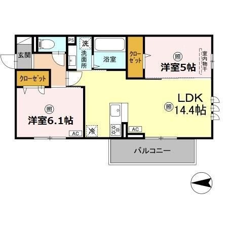 拡大写真:熊本市南区島町1丁目 2階205の間取り