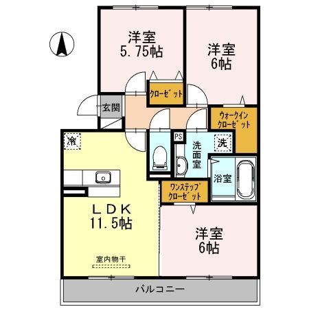 拡大写真:熊本市東区江津2丁目 3階303の間取り