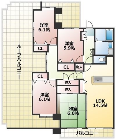 拡大写真:熊本市南区田井島1丁目 9階901の間取り