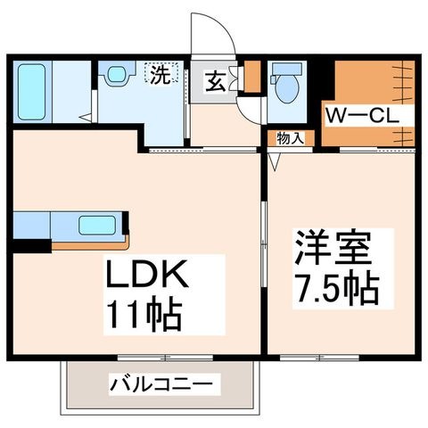 拡大写真:熊本市中央区帯山1丁目 1階102の間取り