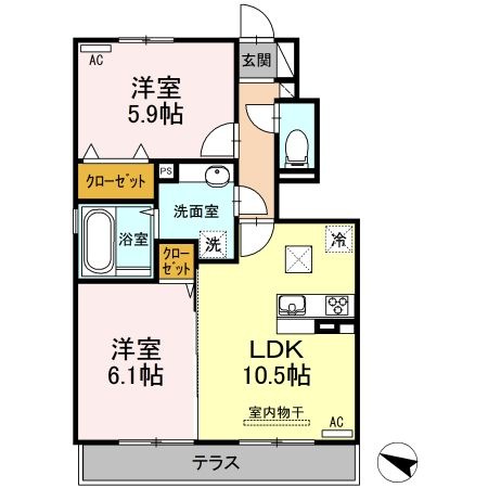 拡大写真:熊本市東区八反田1丁目 1階102の間取り