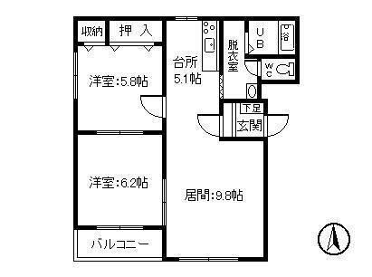 拡大写真:ピュアライフ宝来II 2階2-Aの間取り