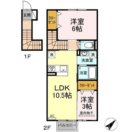 拡大写真:岡山市南区福田 2階203の間取り