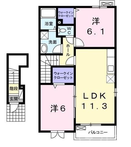 拡大写真：赤磐市松木 2階203の間取り