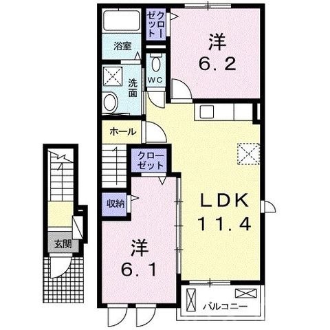 拡大写真:久米郡美咲町原田 2階203の間取り