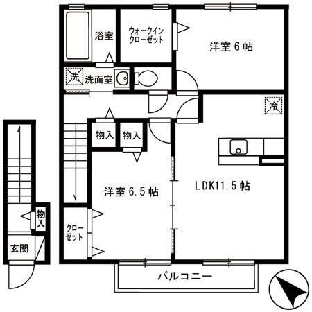 拡大写真:プランドール (川越) A 2階202の間取り
