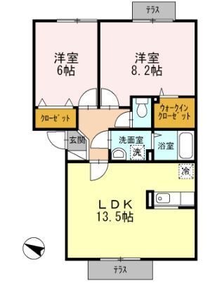 拡大写真：ドミール旭B棟 1階105の間取り