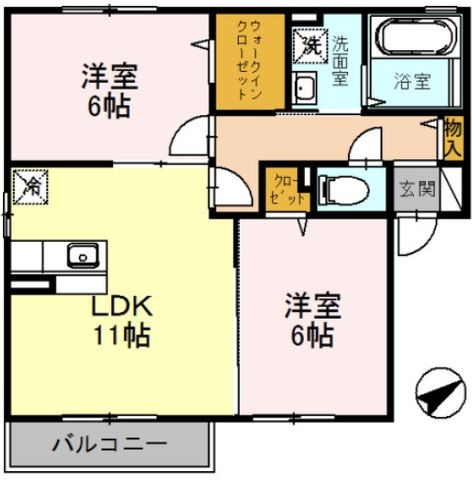 拡大写真:クロッシュ・デュ・ボヌールⅡ 2階201の間取り