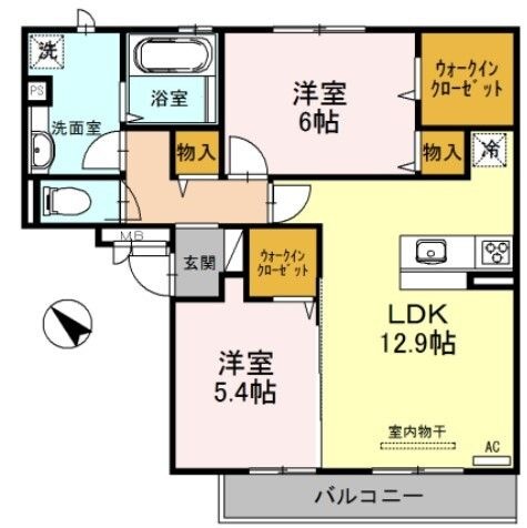拡大写真：サニーヒルズ泉大津A棟 1階102の間取り