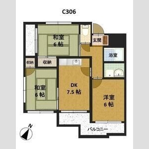 拡大写真:047 メゾン千咲 1階C306の間取り