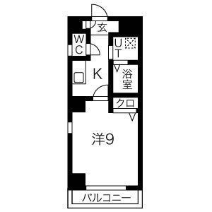 拡大写真:Studioナディア 9階905の間取り