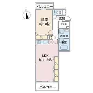 拡大写真:グランシャトゥ那古野 1階1Bの間取り
