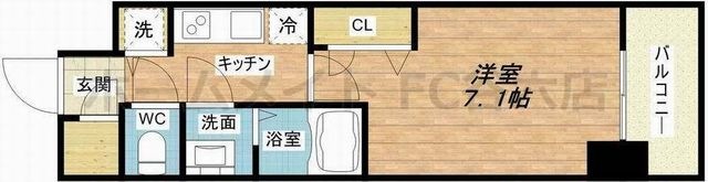 拡大写真:プランドール北浜 3階317の間取り