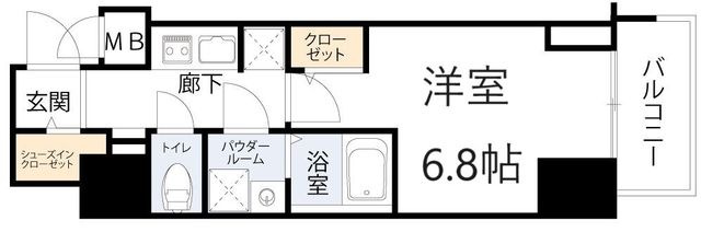拡大写真:S-RESIDENCE福島玉川Tres 8階804の間取り