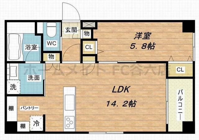 拡大写真:フローラ梅田東 5階501の間取り