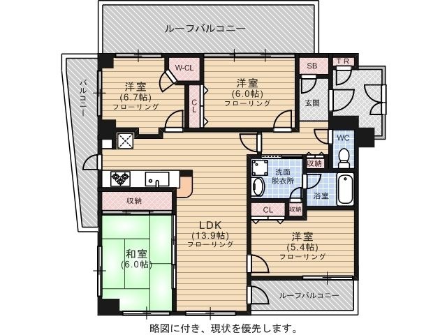 拡大写真：グランディア百道浜通り 4階401の間取り