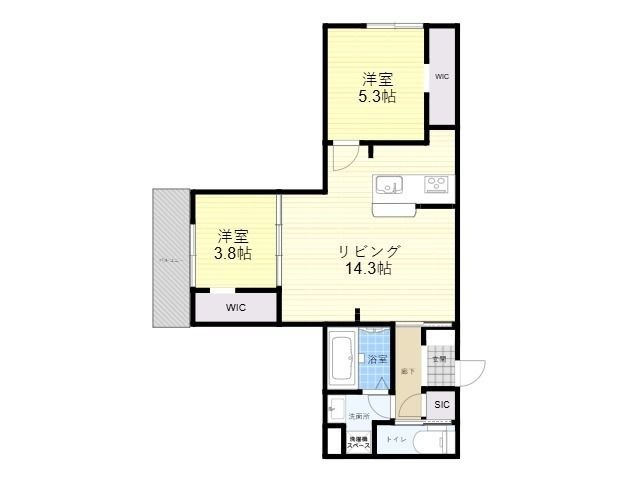 拡大写真：プランドゥブレ西新 3階302の間取り