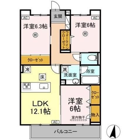 拡大写真：Sinfaria六本松 1階102の間取り