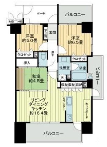 拡大写真:サーパス赤坂マスターズビュー 3階303の間取り