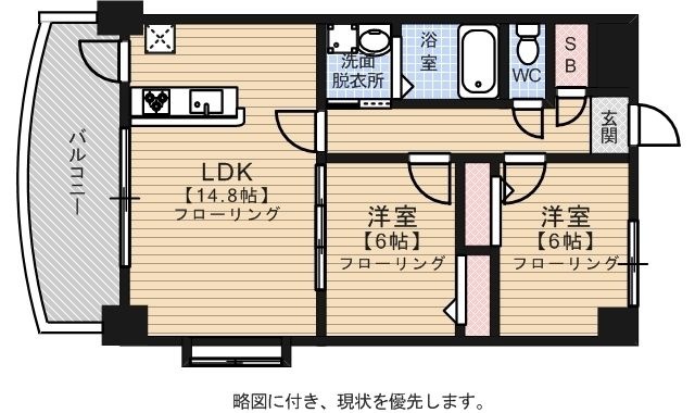 拡大写真:シューベルブ六本松 4階401の間取り