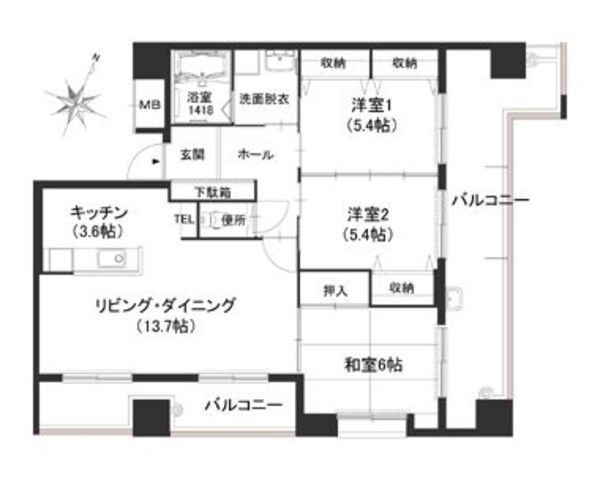 拡大写真:クラシオン地行 2階205の間取り