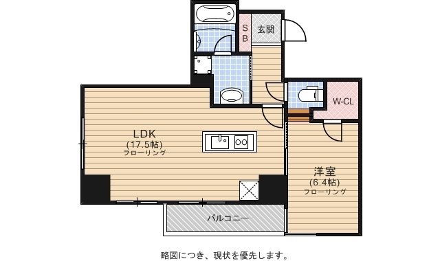 拡大写真:ロイヤルパークス大名 17階1704の間取り