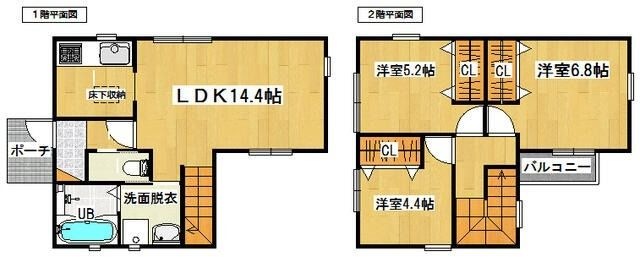 拡大写真:ベルメゾン姪の浜 2階2の間取り