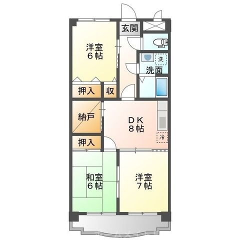 拡大写真:フリーダムコート弐番館 3階305の間取り