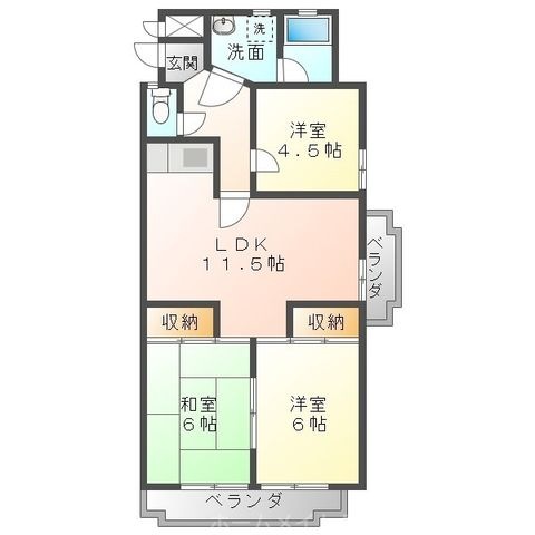 拡大写真：第2橋本マンション 1階101の間取り
