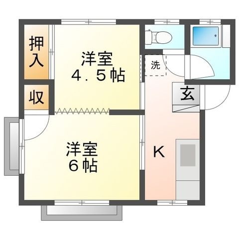 拡大写真:コーポ松山 1階2の間取り