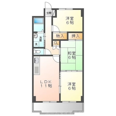 拡大写真:クレストパレス・学園前 4階405の間取り