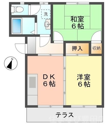 拡大写真:ハイツ朝日ヶ丘 A棟 1階102の間取り