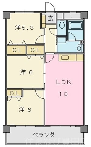 拡大写真：バードランド 4階403の間取り